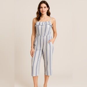 Btween- women’s size 8 white and blue jumpsuit with spaghetti straps and pockets